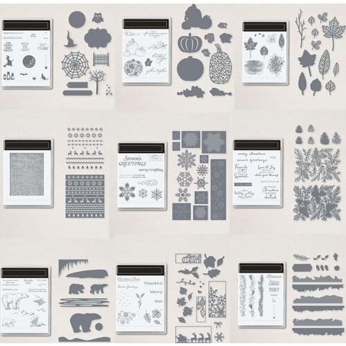 Christams Ornaments Clear Stamp And Die Halloween Pumpkin Leaves Snowflakes Animals Stamps For DIY Scrapbooking Craft Cards 20A