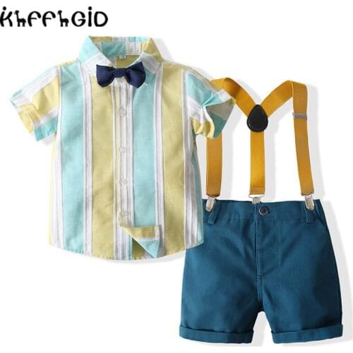 2021 new baby boys clothing short sleeve shirt gentlemans suit European and American style boys color matching pure cotton sh