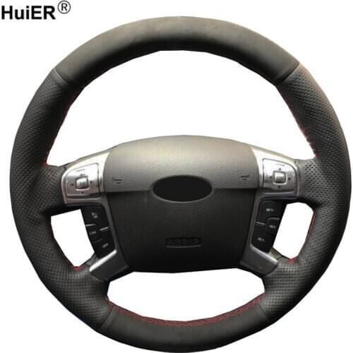 Hand Sewing Auto Car Steering Wheel Cover Wrap Volant Suede Cow Leather For Ford Mondeo Mk4 2007-2014 S-Max MK1 2006 - 2013 2014
