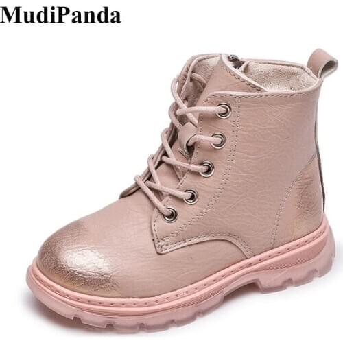 MudiPanda Children Shoes Autumn PU Leather Waterproof Riding Boots Girls Boys Rubber Boots Kids Snow Boots Fashion Sneakers 2020