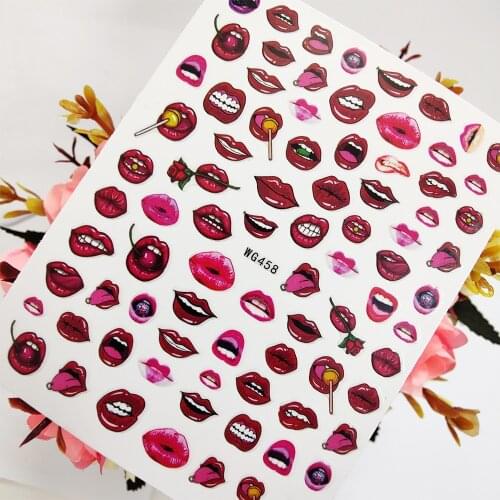 Sexy Red Lips Kiss Rose 3D Stickers for Nails Self Adhesive Sliders Nail Art Decoraciones Foil Design Manicure Accesorios