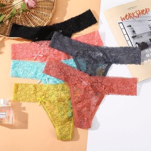 Sexy Full Lace Panties Women Thongs Hollow Out Stringi Transparent Seamless Underpants Tangas Super Low Waist T-back
