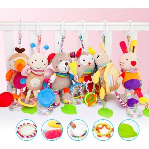 Cute Newborn Soft Plush Crib Stroller Baby Toys 0-12 Months Bed Stroller Cartoon Animal Hanging Rattle Doll Educational Toy Gift