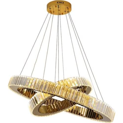 Modern Crystal Lamp Living Room Stainless Steel Atmosphere Ring Lamp Duplex Villa Led Creative Circle Dining Room Chandelier