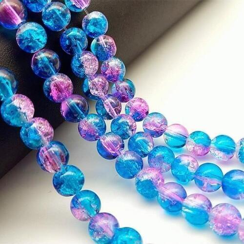 6mm/8/10mm light rose red blue Two-Tone Color Round Glass Beads Snow Cracked Spacer Beads For Jewelry Making Bracelet & Necklace