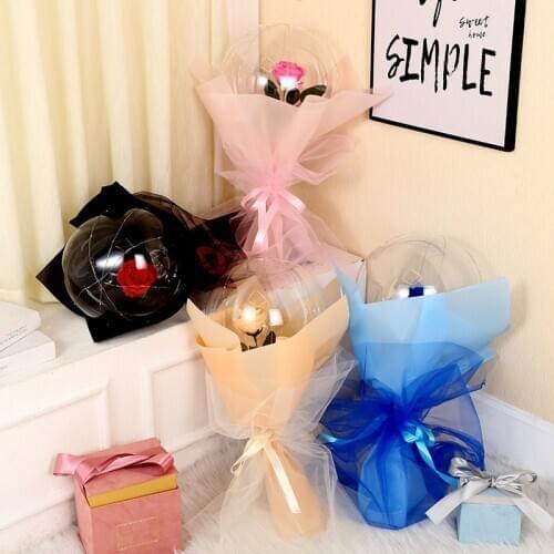 LED Luminous Balloon Rose Bouquet Transparent Bobo Ball Rose Valentines Day Gift Birthday Party Wedding Decoration