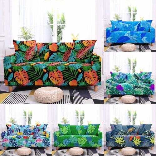 Tropical Leaves Elastic Sofa Cover L-shape Corner Sofa Slipcover Floar Chair Protector Living Room Armchair Cover 1/2/3/4 Seater