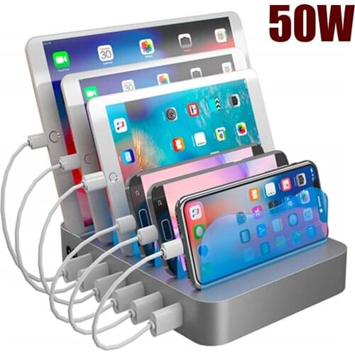50W Smart USB Charger QC3.0 Quick Charging Station 6 Port 2.4A Tablets Mobile Phone Charging Stand Multifountion Charger Hub