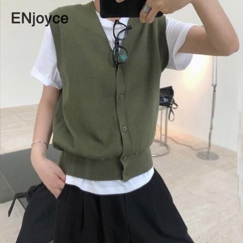 Vintage Slimming Single-breasted Sleeveless Knitted Vests Women Casual Cardigan Tops New Spring Fall Ladies Cardigan Sweaters