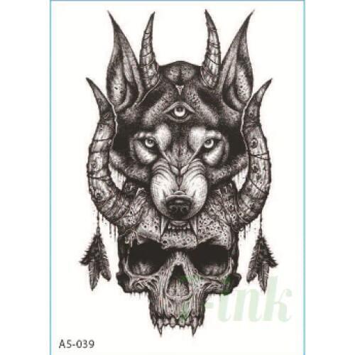 Waterproof Temporary Tattoo Sticker Horns skull wolf tattoo Water Transfer Fake Tatoo For Man Women