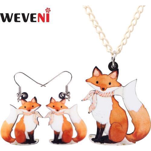 WEVENI Statement Acrylic Cartoon Fox Jewelry Sets Earrings Drop Necklace Pendant Cute Animal Gift For Women Girls Teen Wholesale