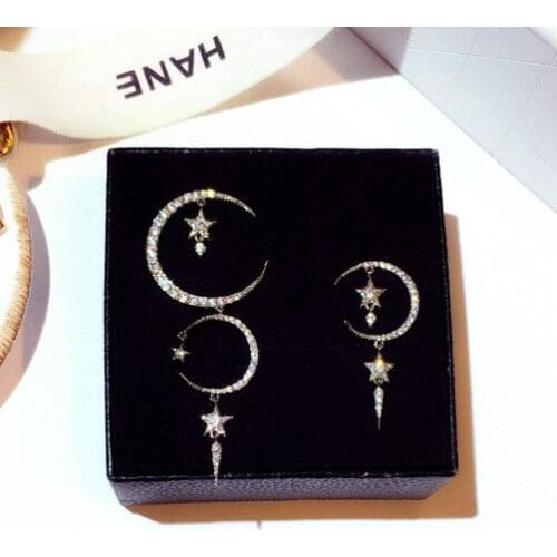 2021New Korea Star Moon Fashion Temperament Asymmetric AAA zirconia Earrings for Women Engagement Wedding Gift for Female