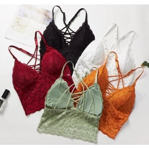 Women Lace Tube Tops Floral Embroidered Bralette Cropped Camis Sexy Lingerie Push Up Bra Bandeau