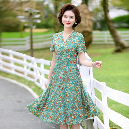 Women Dress Summer Plus Size Casual Loose A-Line Dresses V-Neck Short Sleeve Print Party Dresses Vestidos