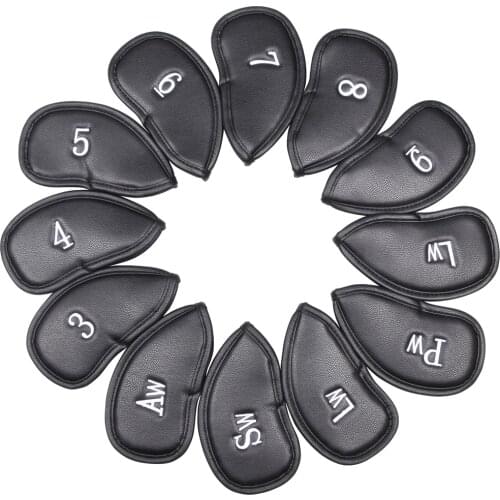 12pcs Black Artificial Leather Golf Club Head Cover Wedge Iron Putter Protective Headcovers CY1