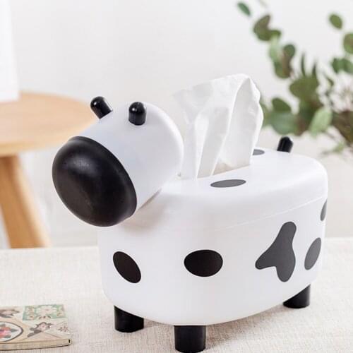 Cute Little Cow Modeling 2 in 1 Tissue Box Toothpick Holder Calf-Shaped Creative Office Tissue Container Home Storage