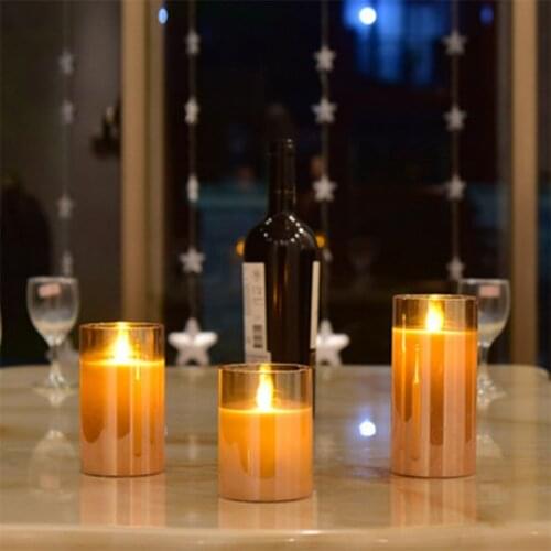 3pack Flameless Led Candles Flickering Timer Remote Fake Wick Moving Flame Faux