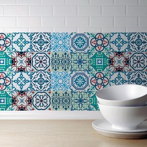 3D Arabian Style Retro Tile Floor Sticker Kitchen Bathroom Waist Line Wall Stickers Self Adhesive Vinyl Waterproof Poster Home D
