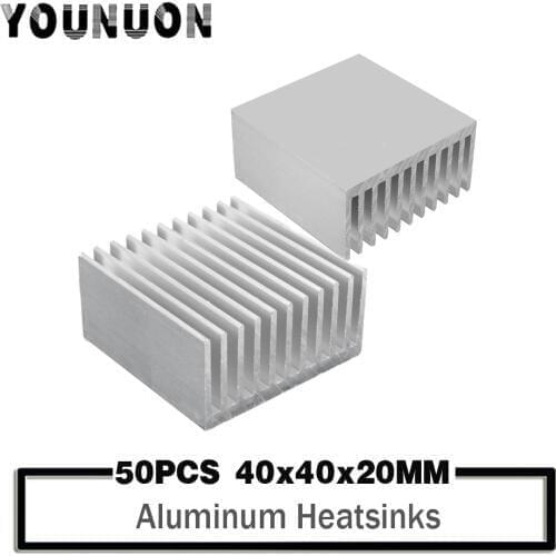 50Pcs 40mm 4cm 40x40x20mm Aluminum Radiator Heat Sink Heatsink IC HeatSink Metal Aluminum Cooling Fin Fan