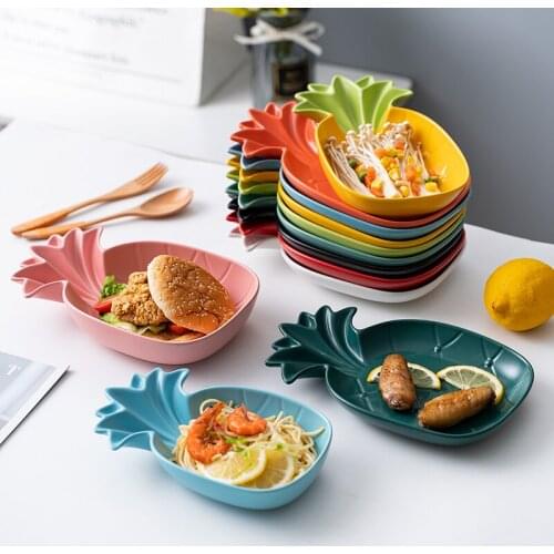 9.5 Inch Deep Plate Creative Cute Pineapple Dish Ceramic Soy Sauce Dishes Home Fruit Plate Tableware Gift