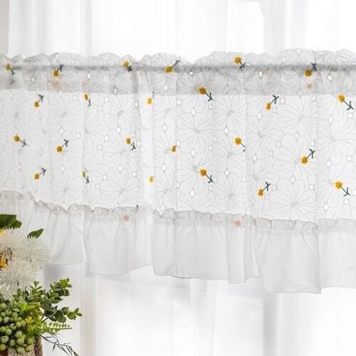 American Short Curtains for Cupboard Toilet Floral Embroidery Kitchen Curtain Pastoral Door Half Coffee Curtain Lace Valance