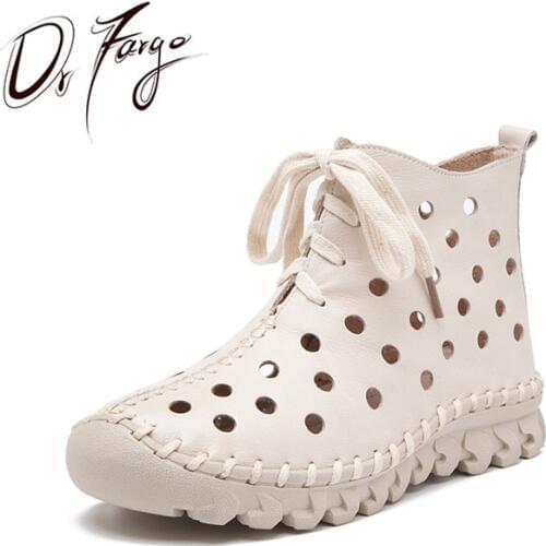 DRFARGO 2020 Summer Ankle Boots Breathable Hollow out Lace up Fashion Platfom Shoes Zip Boots Soft sole Zapato Femme Chaussure