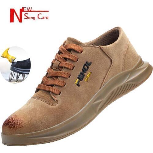 Mens breathable labor insurance shoes lightweight smashing stab safety boots wear soft bottom casual fashion protective shoe