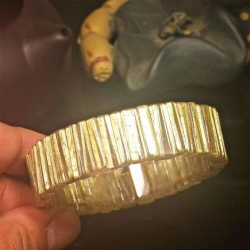 Genuine Natural Gold Rutilated Quartz Clear Rectangle Beads Bracelet 18*6mm Women Men Fashion Wealthy Stone Genuine AAAAAA