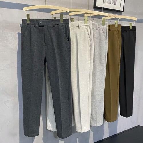 New Men Slim Woolen Cloth Pants Fashion Draped Business Casual Brand Suit Pants British Wool Business Formal Dress Trousers