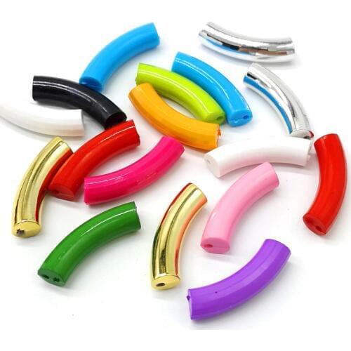 10 Pcs Bent Pipe Beads Gold Silvery Colorful 8x33mm Beads for Jewelry Making Bracelet Pendant DIY