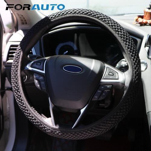 FORAUTO Car Steering Wheel Cover Sandwich ice silk elastic steering wheel cover Fabric Breathability Handmade Fit For Most Cars