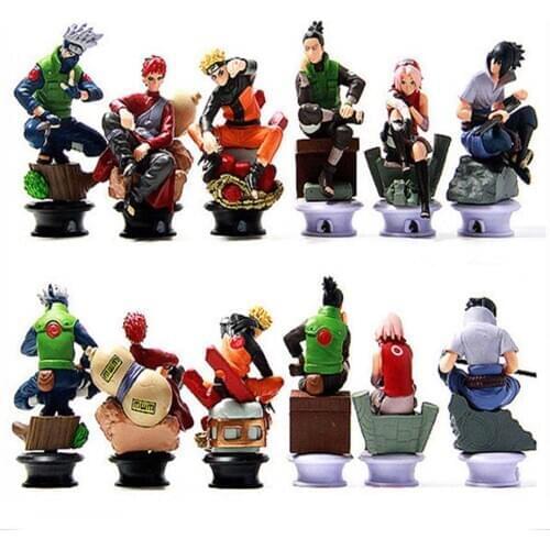 6pcs/lot Naruto Shippuden Kakashi Sasuke Gaara Haruno Sakura Shikamaru Anime Chess PVC Action Figure Collection Model Toys Dolls
