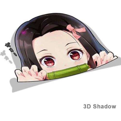 Fuzhen Boutique Decals Exterior Accessories Cartoon Car Sticker Nezuko Kamado Demon Slayer Peeker Big Head Anime Vinyl Stickers