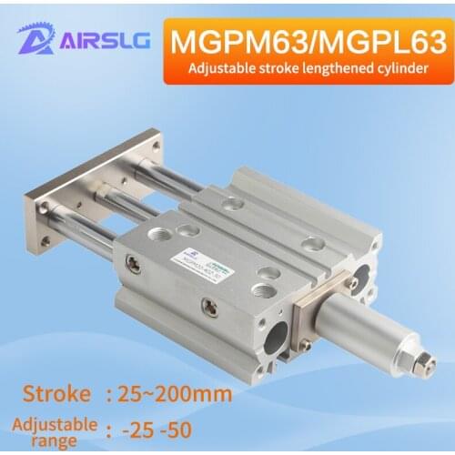 MGPL MGPM63 MGPL63 -25Z~200Z StrokThree-axisthin Rod Cylinder Compact guide Stable pneumatic Adjustable stroke cylinder-20-50