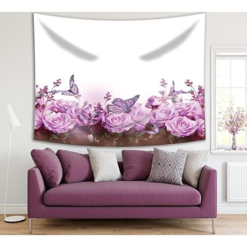 Tapestry Roses and Butterflies Classic Flower Garden Summer Blossoms Love Nature Theme Photo White Purple Green
