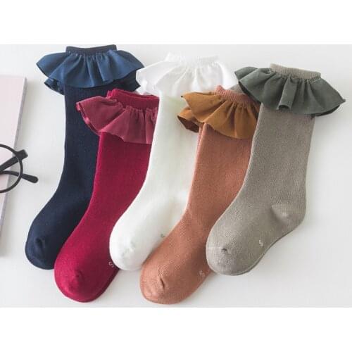 Children Knee High Socks For Girls With Lace Stuff Frilly Hand-Sewn Kids Socks Ruffle Princess Cotton Girls Baby Leg Warmers