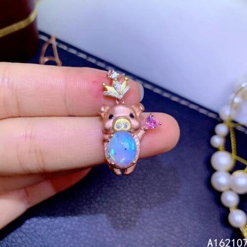 Exquisite Jewelry 925 Sterling Silver Inlaid Natural White Opal Girl Luxury Popular Pig OL Style GEM PENDANT NECKLACE Support De