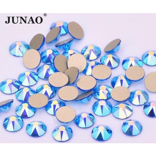 JUNAO 8 Big 8 Small Cape Blue AB Nail Art Rhinestones Facet Glass Stones Non Hotfix Strass Diamond Crystals Flatback Beads Craft