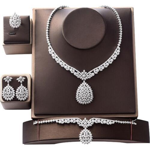Jewelry Set HADIYANA Vintage Necklace Earrings Ring And Bracelet Set For Women Wedding Party Zircon CN130 Conjunto de joyas