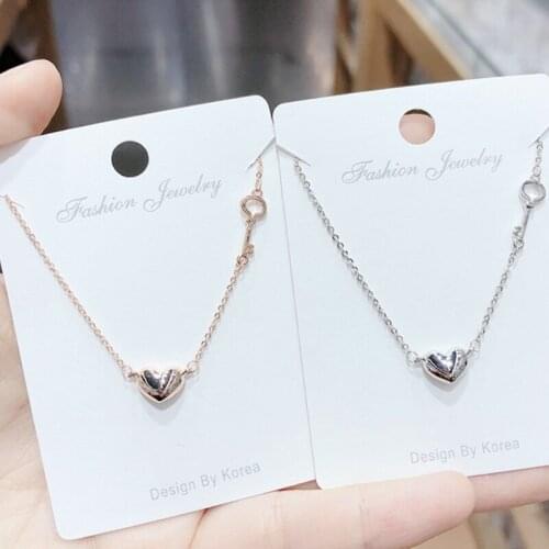 BOTU Creativity Copper Heart-shaped Pendants Necklace for Women Rose Gold Solid Pendant Fashion Femme Bijoux Drop Shipping