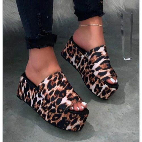 Summer Platform Sandals 2020 Leopard Print Women Sandal Flat Shoes Casual Women Peep Toe Black Platform Sandals Plus 43 NVLX96
