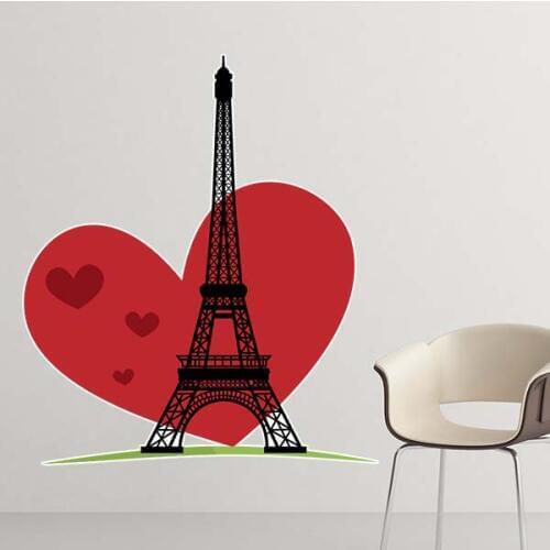 Love Heart Eiffel Tower France Landmark National Flag Architecture Custom Landscape Illustration Pattern Wall Sticker