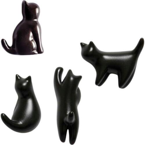 4pcs Refrigerator Magnet Cartoon Durable Black Cat Magnet for Office Home Kitchen