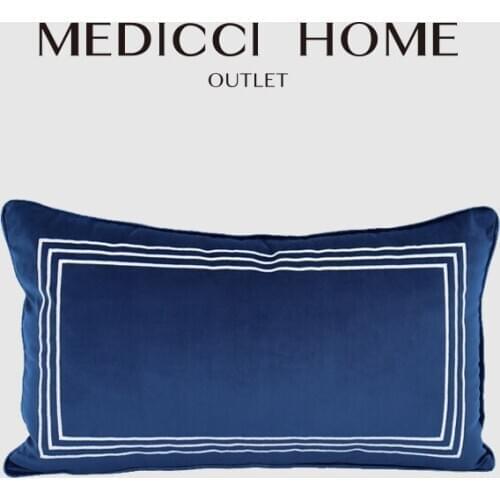 Medicci Home Luxury Lumbar Pillow Covers Geometry Navy Blue Pillowcase Decorative Rectangle Cushion Cover For Sofa 12X20 Inch