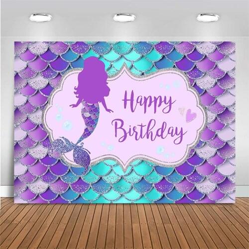 Mocsicka Mermaid Backdrop Photography Baby Birthday Party Banner Photocall Mermaid Princess Glitter Background for Photo Studio