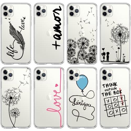 Love Dandelion Soft silicone TPU Phone Case for iphone 11 12 Pro Max Mini 7 8 6 S Plus 5 5S SE X XR XS MAX Funny Text Cover Capa