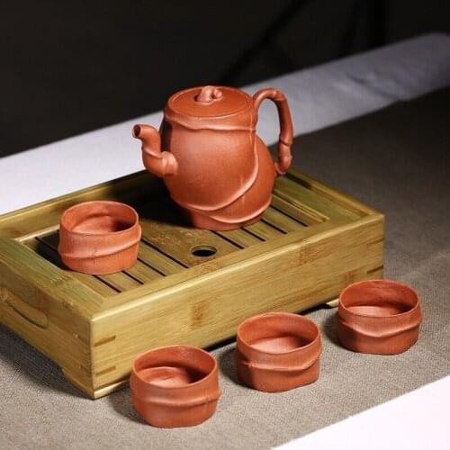 A wholesale yixing undressed ore all hand recommended strength bamboo pot teapot mixed batch of custom gift set
