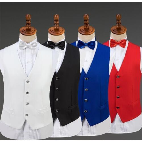 New Male Suits Formal 2019 Stage Wear Waistcoat+Bow Tie Show Costumes Performance Clothing Men Wedding Groomsman Clothes VDB861