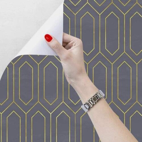 Peel and Stick Wallpaper Geometry Self-Adhesive Prepasted Wallpaper Gold Gray Rhombus Wall Mural Wall Decor