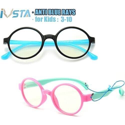 IVSTA anti blue rays Round Kids Glasses Computer Gaming Boys Girl anti radiation light Rubber Silicone Prescription Myopia Nerd